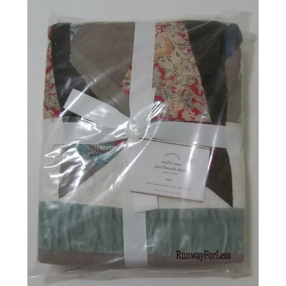 New POTTERY BARN Multi Star Patchwork Quilted Euro European Sham Cover Case
